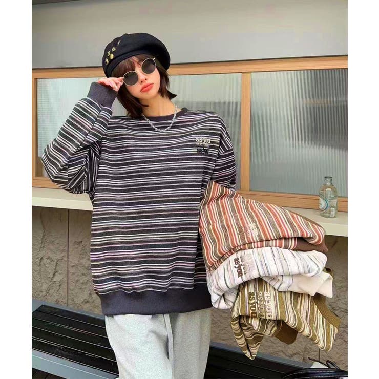 オーバーシルエット マルチボーダー プルオーバー | aimoha  | 詳細画像2 