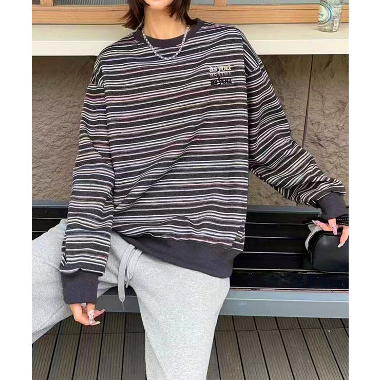 ダークグレー | オーバーシルエット マルチボーダー プルオーバー | aimoha 