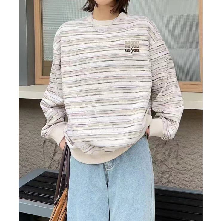 ライトベージュ | オーバーシルエット マルチボーダー プルオーバー | aimoha 