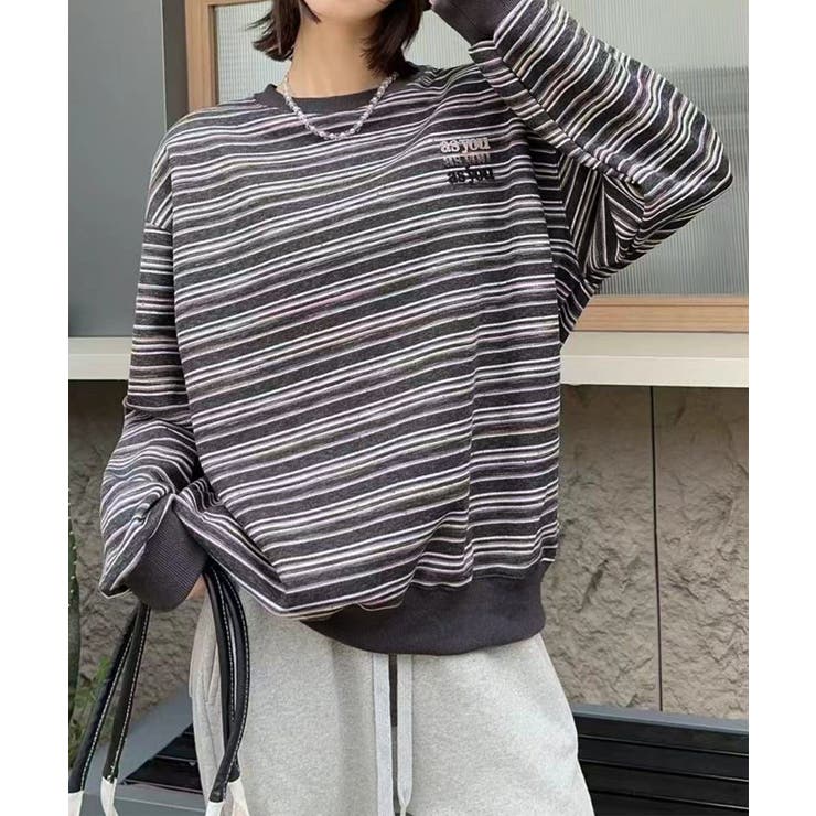 オーバーシルエット マルチボーダー プルオーバー | aimoha  | 詳細画像1 