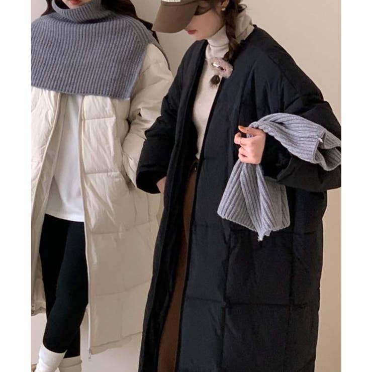 ブラック | 【Banico】ネックウォーマー付きロングダウンジャケット | aimoha 
