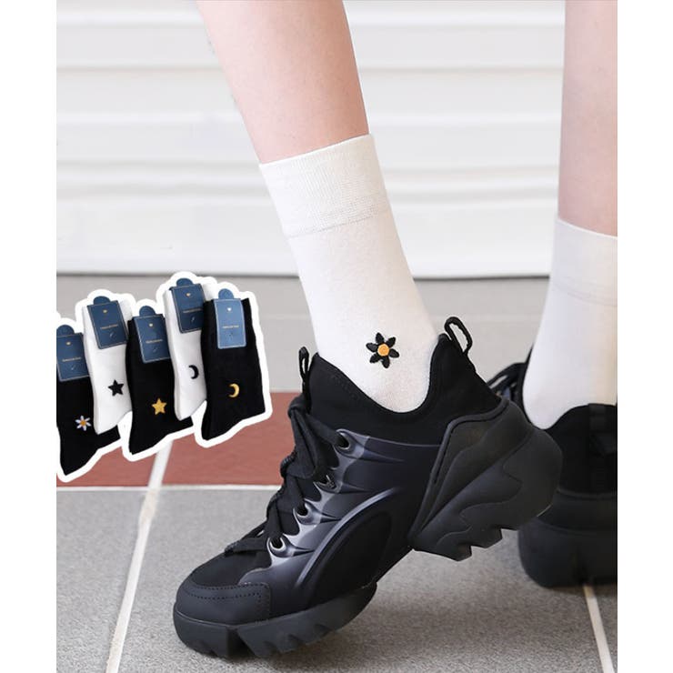 ワンポイント刺繍 靴下 レディース[品番：XT000003713]｜aimoha