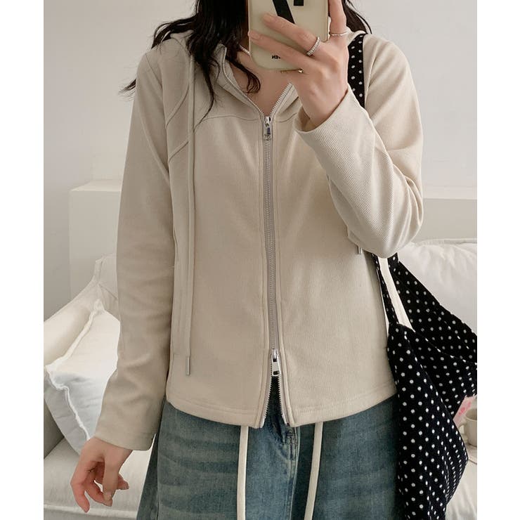 ライトベージュ | フード付きジップアップパーカー | aimoha 