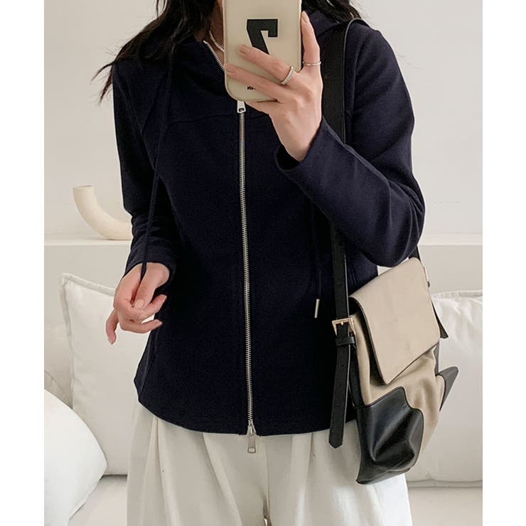 ネイビー | フード付きジップアップパーカー | aimoha 