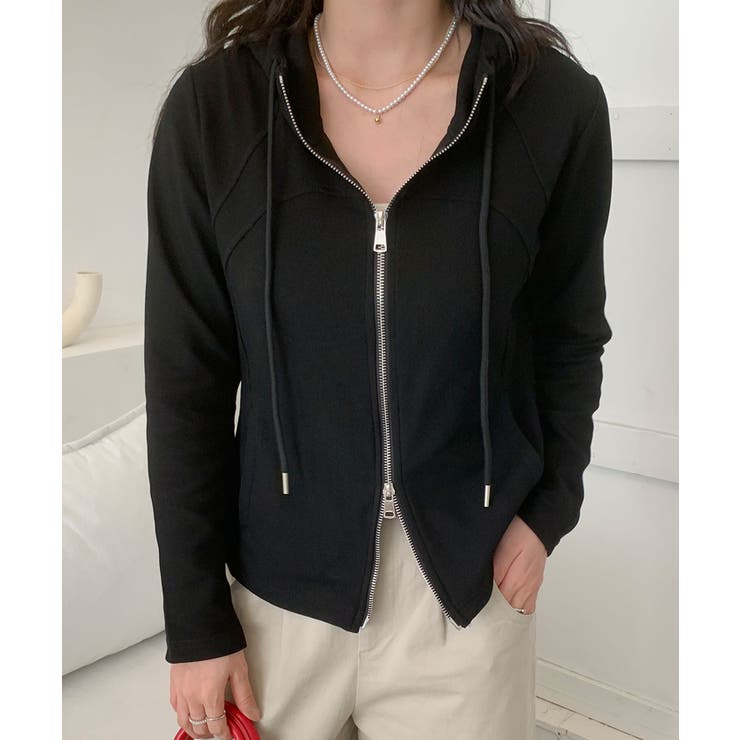 ブラック | フード付きジップアップパーカー | aimoha 