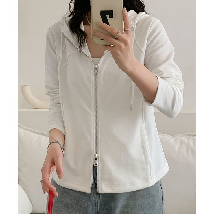 ホワイト | フード付きジップアップパーカー | aimoha 