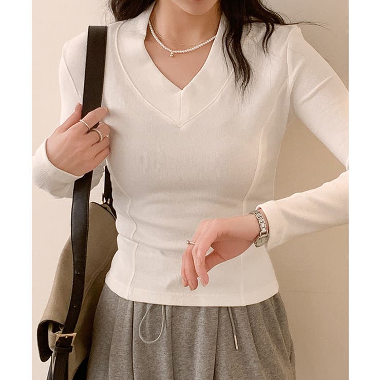 Vネックリブニット | aimoha  | 詳細画像1 