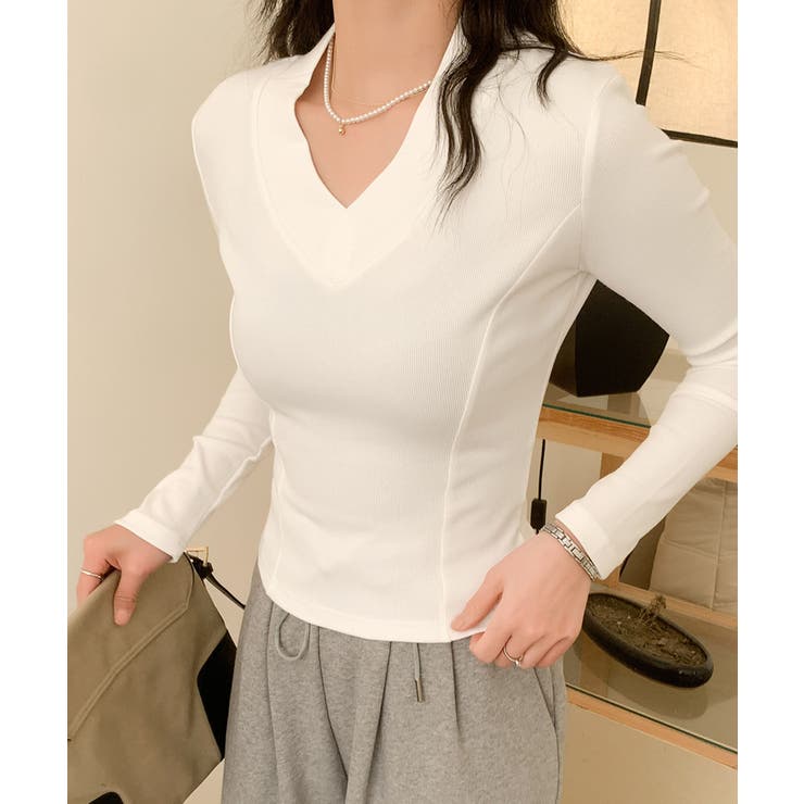 Vネックリブニット | aimoha  | 詳細画像3 