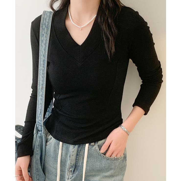 Vネックリブニット[品番：XT000013188]｜aimoha （アイモハ）の