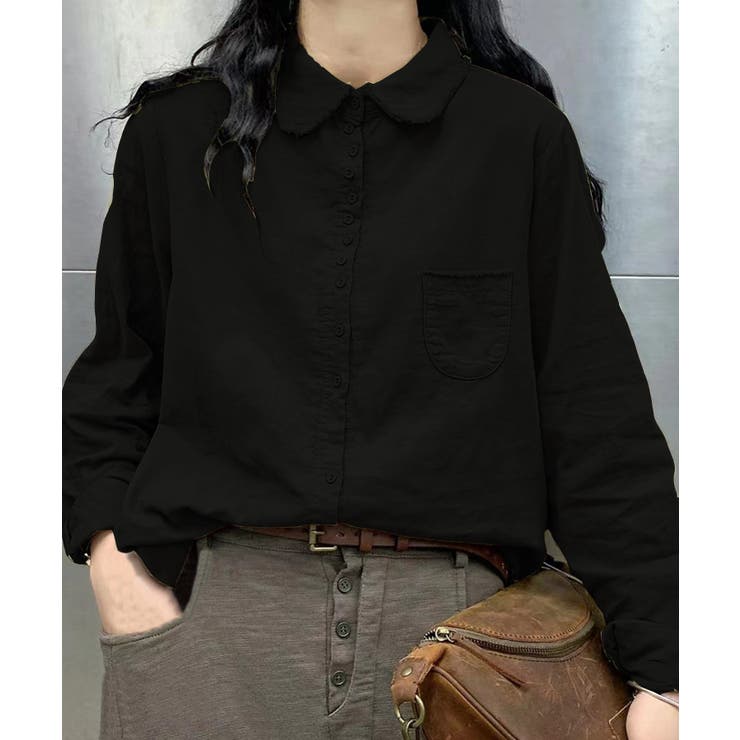 ブラック | ダブルガーゼシャツ ブラウス 韓国ファッション | aimoha 