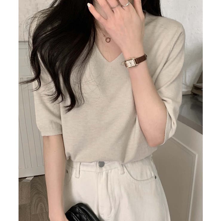 【BANICO】Vネック五分袖ゆったりニットソー | aimoha  | 詳細画像2 