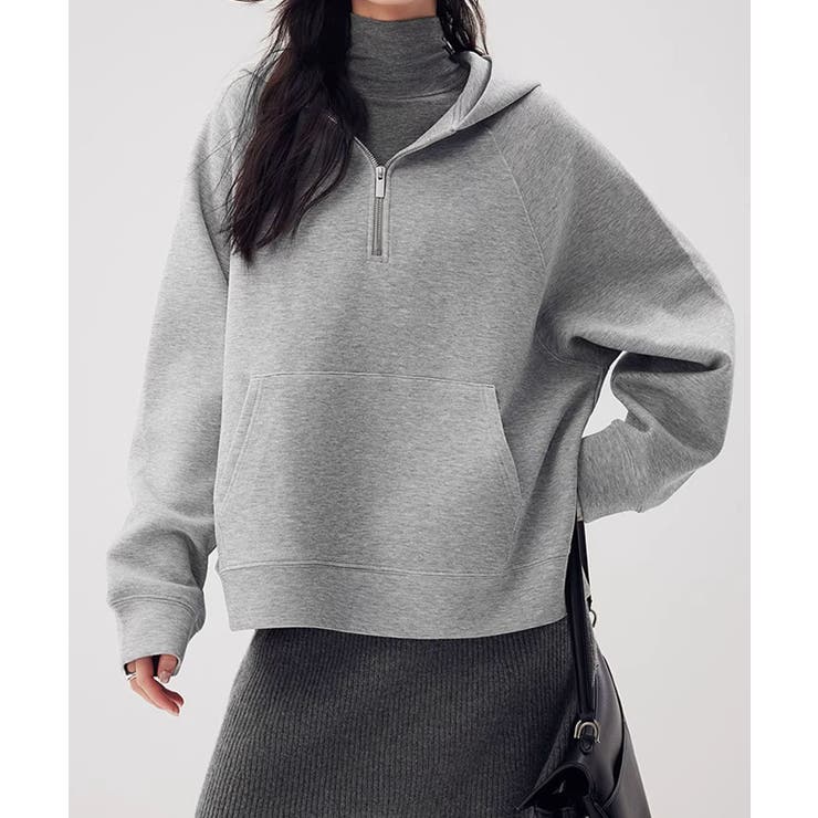 グレー | ハーフジップフーディ ハーフジップ | aimoha 