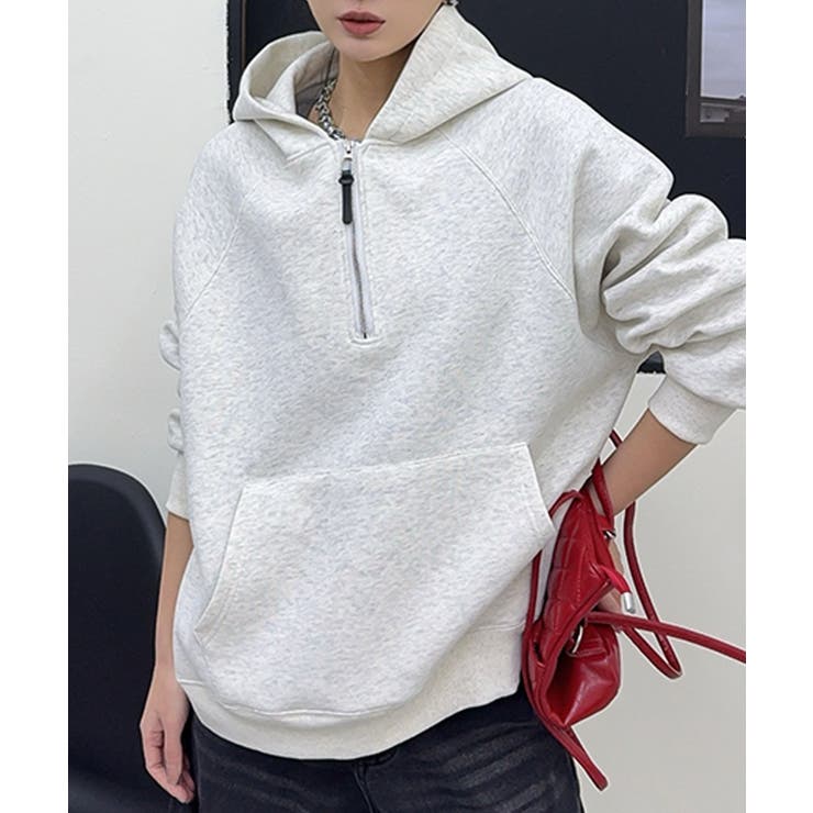杢グレー | ハーフジップフーディ ハーフジップ | aimoha 
