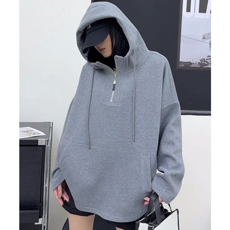 オーバーサイズハーフジップフーディ パーカー | aimoha  | 詳細画像8 