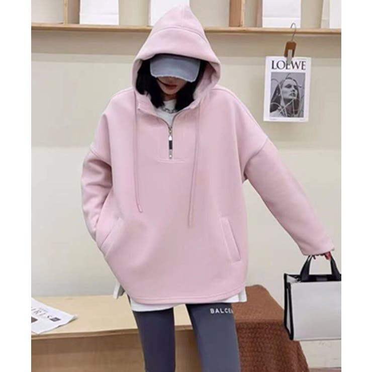 オーバーサイズハーフジップフーディ パーカー | aimoha  | 詳細画像9 