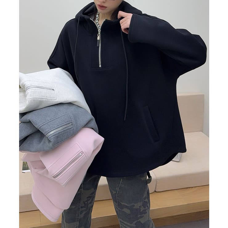 オーバーサイズハーフジップフーディ パーカー | aimoha  | 詳細画像10 