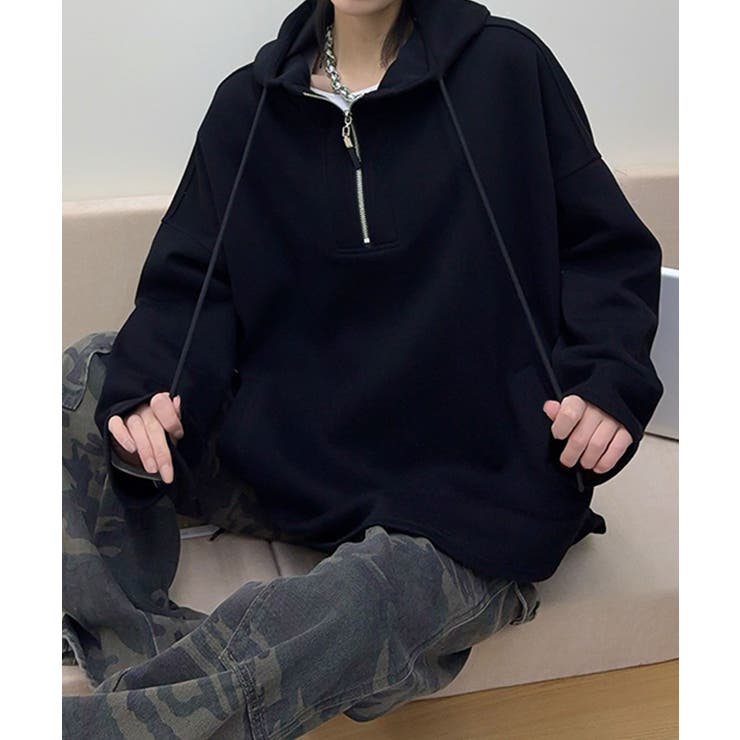 オーバーサイズハーフジップフーディ パーカー | aimoha  | 詳細画像2 