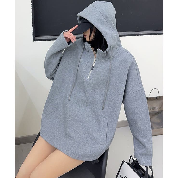 オーバーサイズハーフジップフーディ パーカー | aimoha  | 詳細画像12 