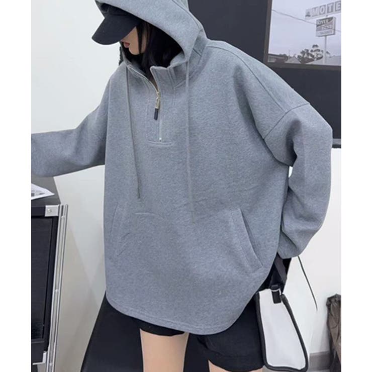 ダークグレー | オーバーサイズハーフジップフーディ パーカー | aimoha 