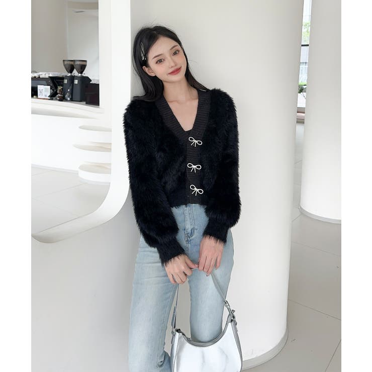 もこもこリボンボタンカーディガン Jasmine Grandiflorum【AW… | aimoha  | 詳細画像4 