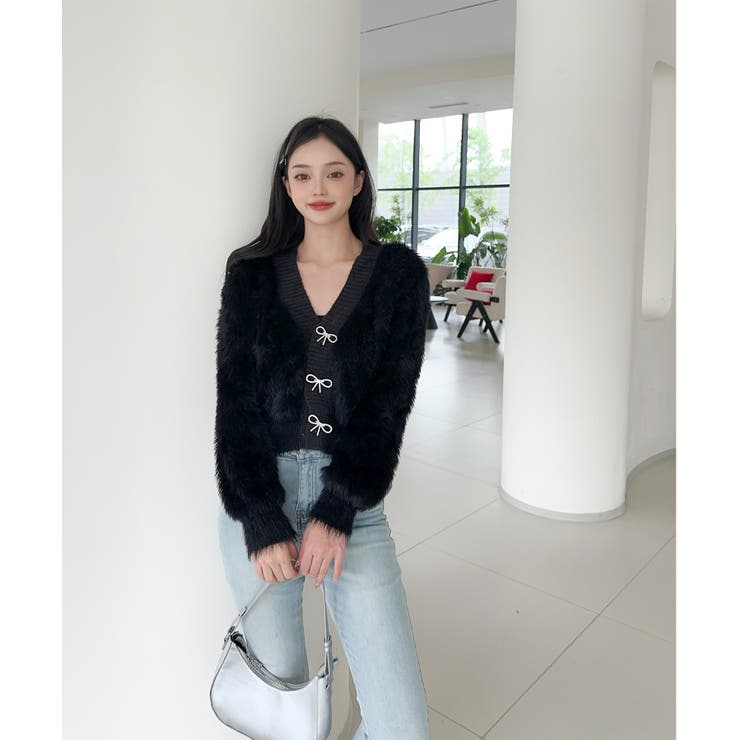 もこもこリボンボタンカーディガン Jasmine Grandiflorum【AW… | aimoha  | 詳細画像3 