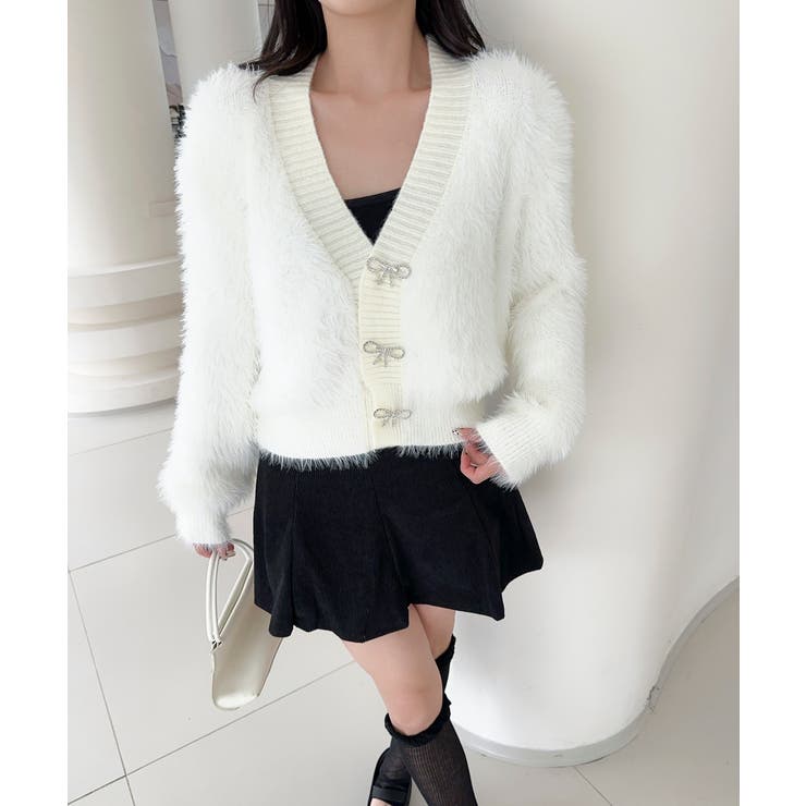 もこもこリボンボタンカーディガン Jasmine Grandiflorum【AW… | aimoha  | 詳細画像9 