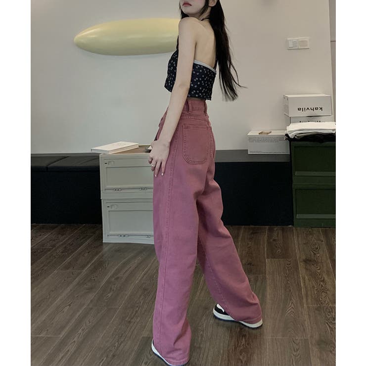 Jasmine Grandiflorumピンクワイドデニム 韓国ファッション[品番