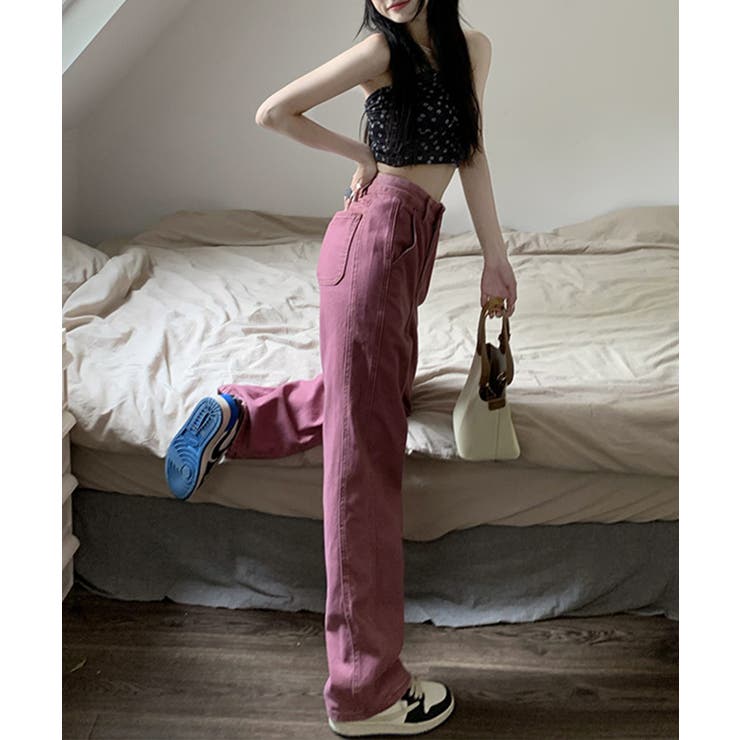 HTH PINK HEART 薄紫 ワイドレッグデニム