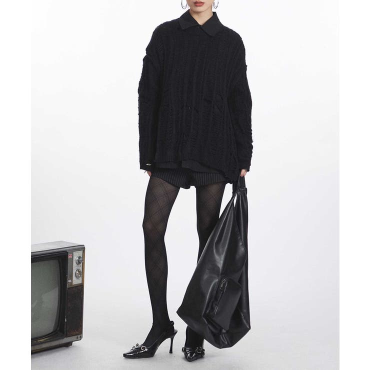 HOOK】for girls ダメージ透かし編みオーバーニット【AW】[品番