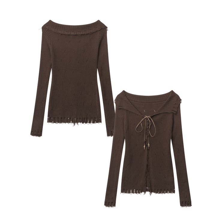 ブラウン | 【HOOK】for girls ダメージ編み上げニットソー | HOOK