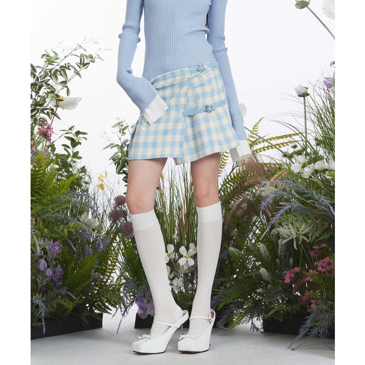HOOK】for girls アシンメトリーチェックプリーツミニスカート[品番