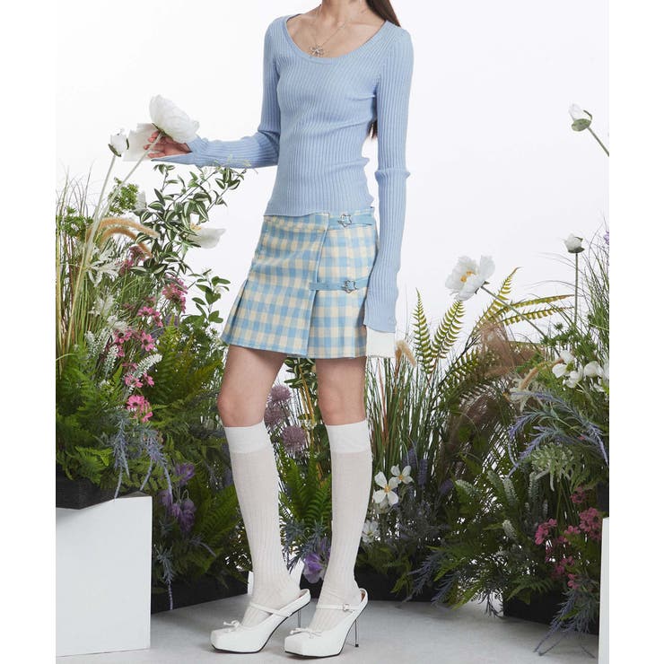 HOOK】for girls アシンメトリーチェックプリーツミニスカート[品番