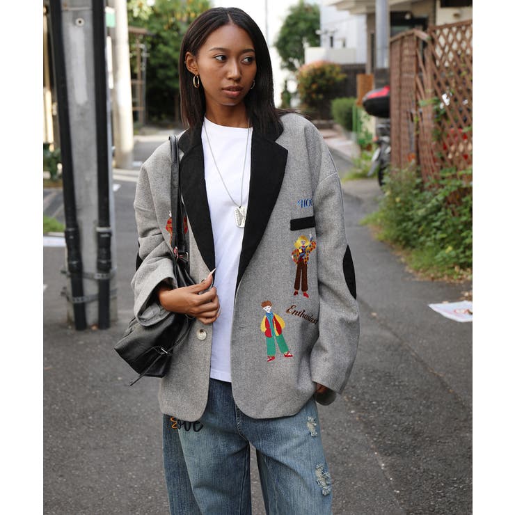 HOOK -original- レトロ調人物刺繍異素材襟テーラードジャケット | HOOK | 詳細画像9 