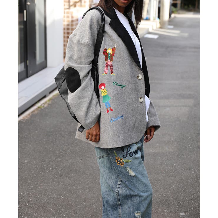 HOOK -original- レトロ調人物刺繍異素材襟テーラードジャケット | HOOK | 詳細画像2 