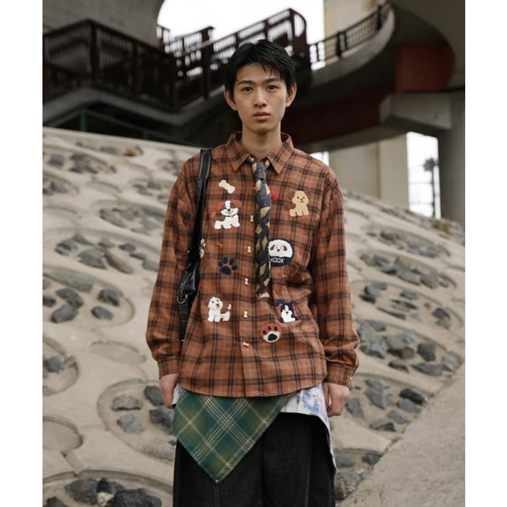 HOOK -original- レトロ古着風 ドッグ刺繍チェックシャツ | HOOK | 詳細画像3 