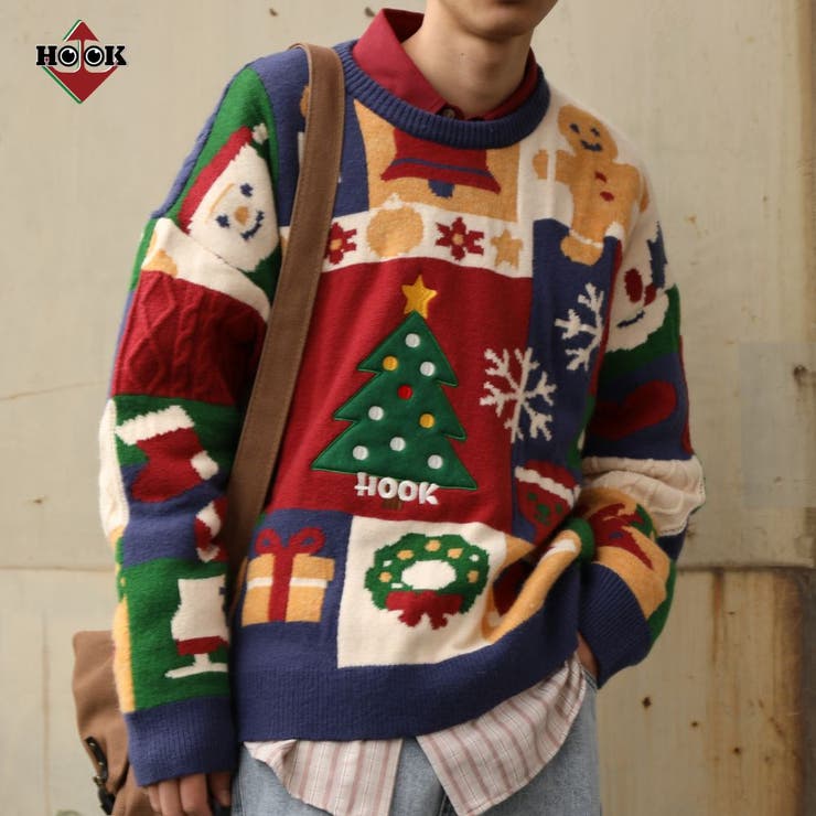 HOOK -original- 厚手パッチワーククリスマスニットプルオーバー | HOOK | 詳細画像1 