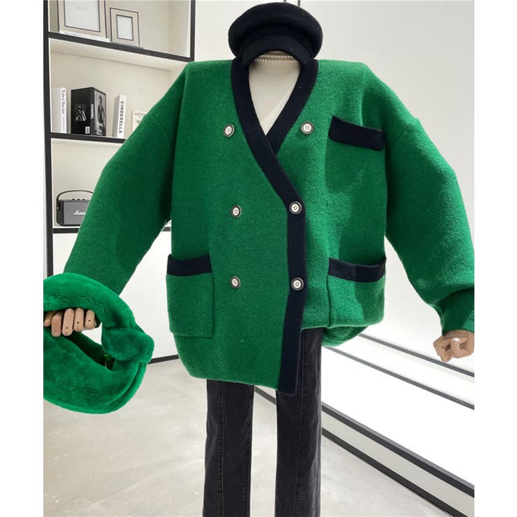 カーディガン ビッグシルエットダブルボタンニットカーディガン 韓国ファッション | aimoha  | 詳細画像2 