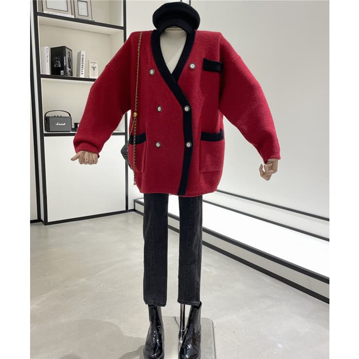 カーディガン ビッグシルエットダブルボタンニットカーディガン 韓国ファッション | aimoha  | 詳細画像3 