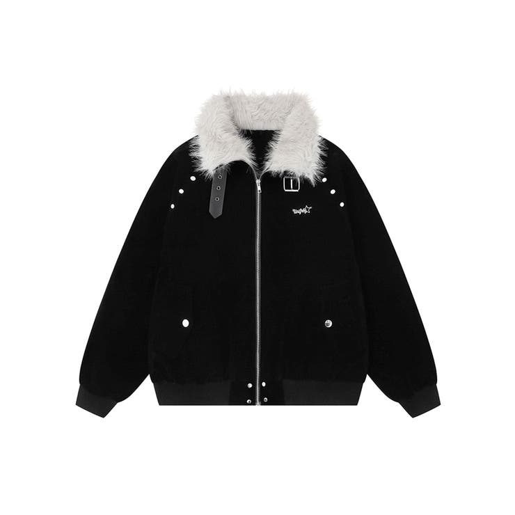ブラック | フェイクムートンジップアップジャケット | HOOK