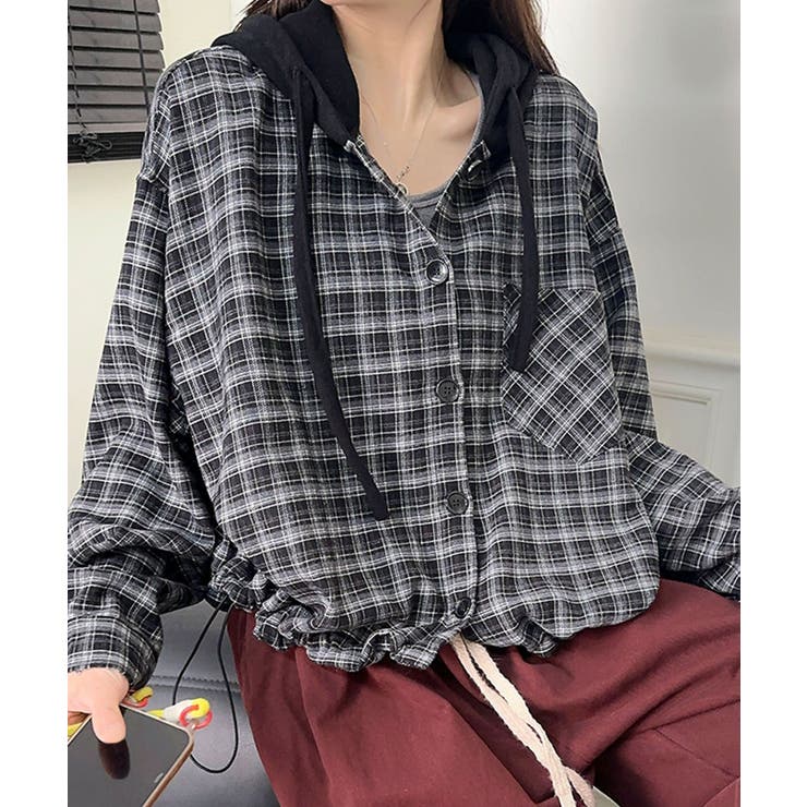 チェック柄フーディシャツ | aimoha  | 詳細画像10 