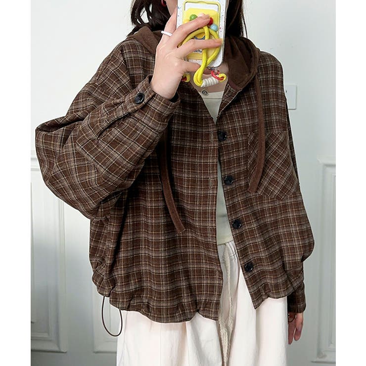 チェック柄フーディシャツ | aimoha  | 詳細画像2 