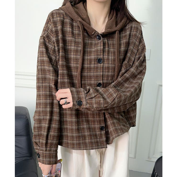 チェック柄フーディシャツ | aimoha  | 詳細画像3 