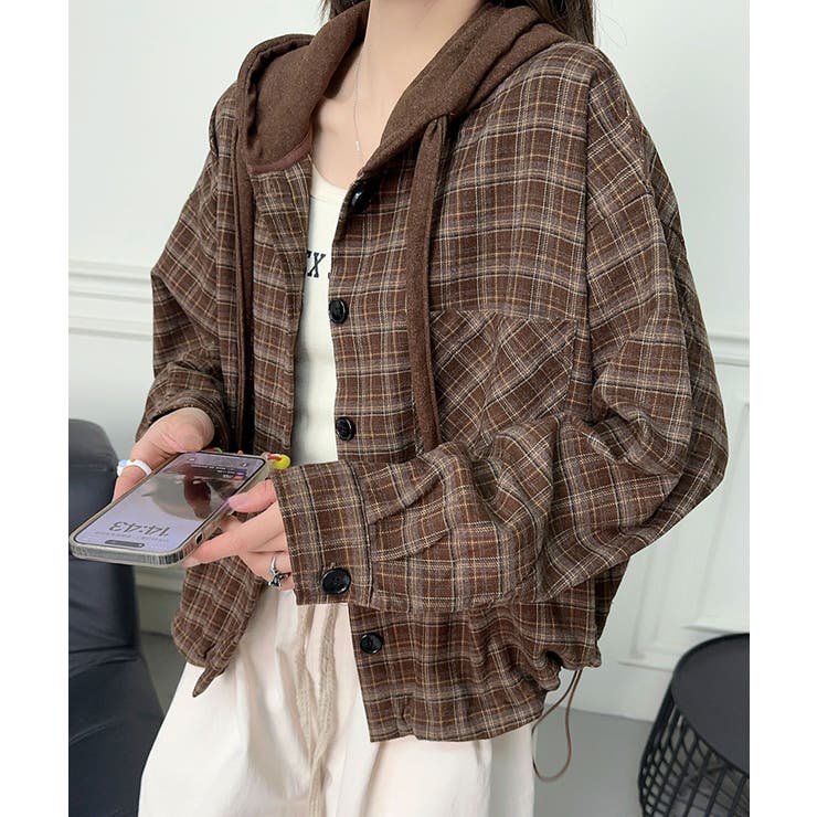 チェック柄フーディシャツ | aimoha  | 詳細画像4 