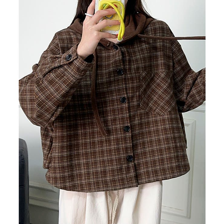 チェック柄フーディシャツ | aimoha  | 詳細画像5 