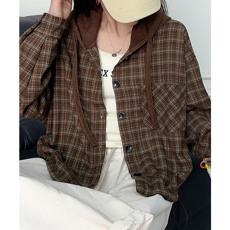 チェック柄フーディシャツ | aimoha  | 詳細画像6 