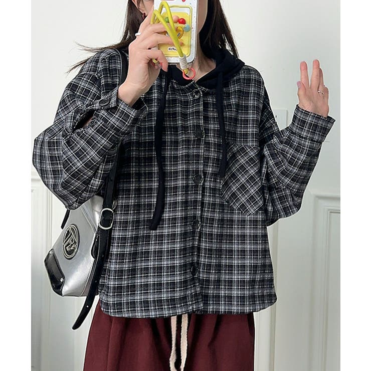 チェック柄フーディシャツ | aimoha  | 詳細画像7 