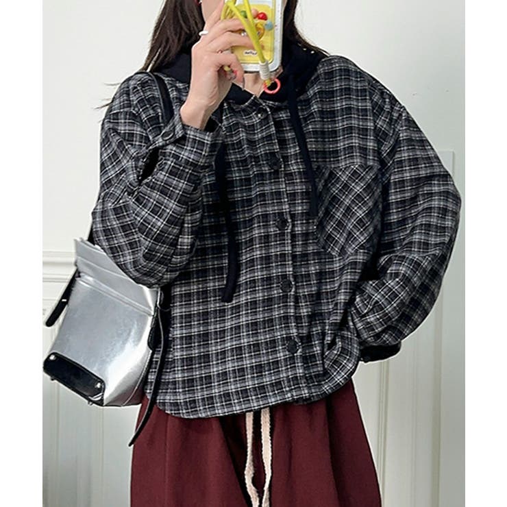 チェック柄フーディシャツ | aimoha  | 詳細画像8 