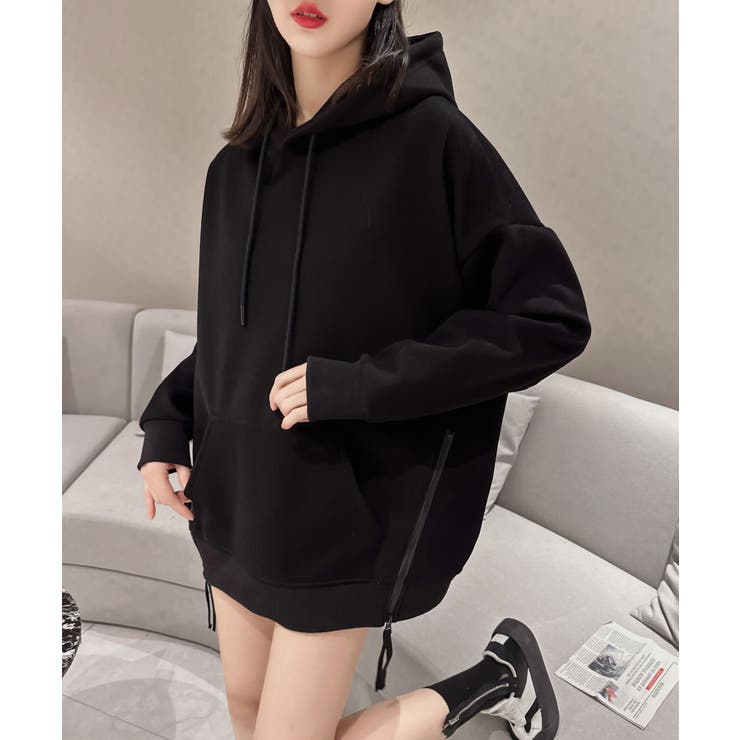 ブラック | サイドスリットパーカー | aimoha 