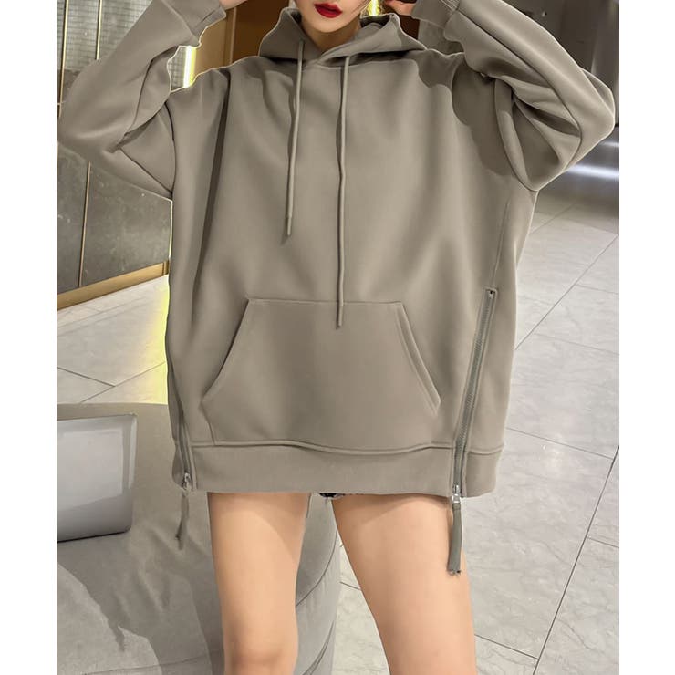 グレージュ | サイドスリットパーカー | aimoha 