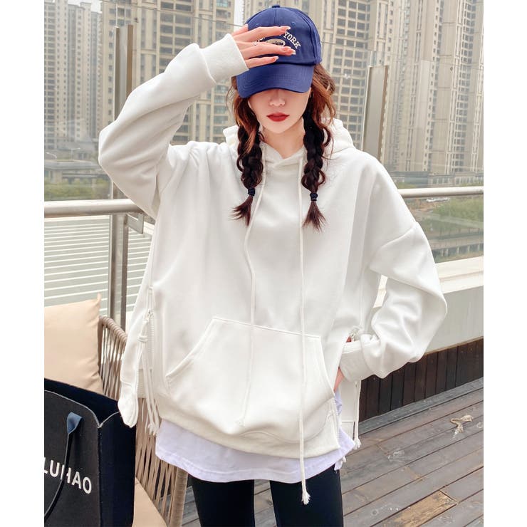 ホワイト | サイドスリットパーカー | aimoha 